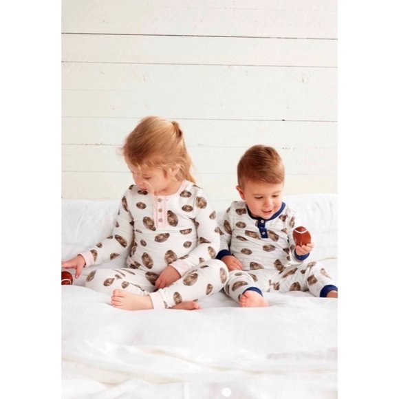 Mud Pie PINK FOOTBALL TODDLER PAJAMA PJ set 5T girls fall 2pc set ruffles sports - Picture 6 of 6